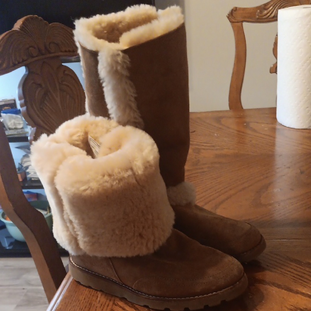 Brown and Cream Shearling Boots